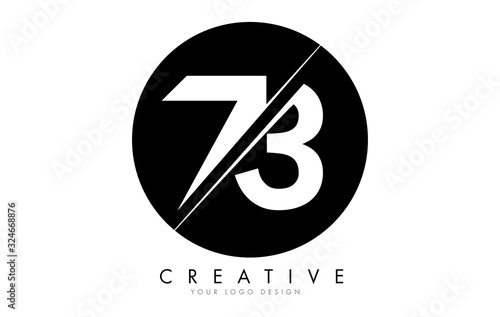 73 7 3 Number Logo Design with a Creative Cut and Black Circle Background.