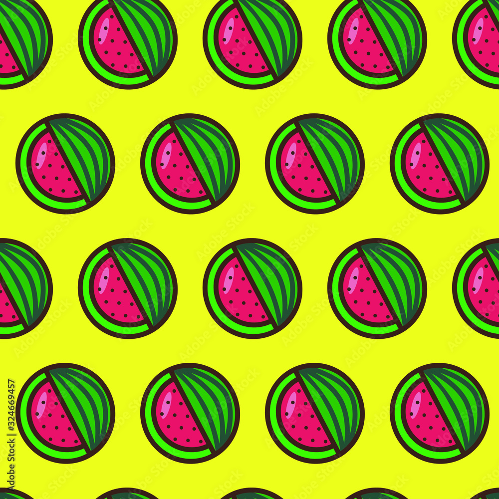 seamless watermelon pattern on a yellow background. Vector illustration in flat style seamless watermelon pattern on a yellow background. Vector illustration in flat style