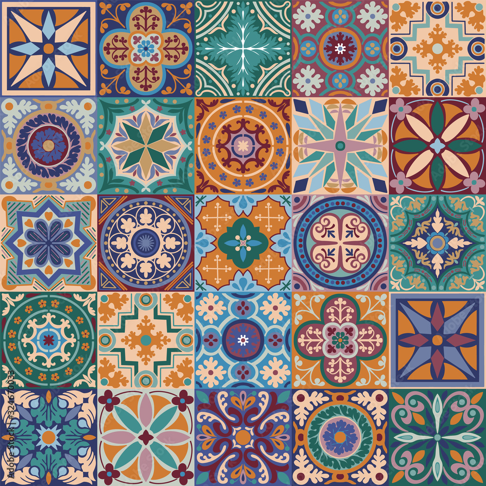 Vector ceramic portuguese tiles seamless pattern background Vector ceramic portuguese tiles seamless pattern background