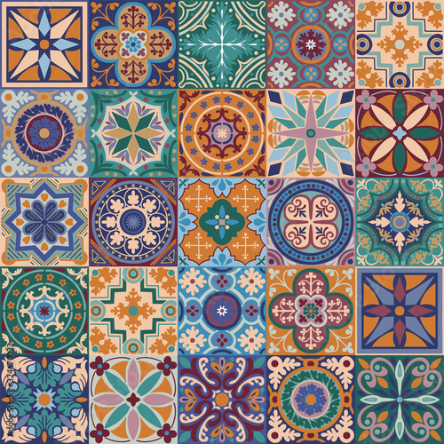 Vector ceramic portuguese tiles seamless pattern background