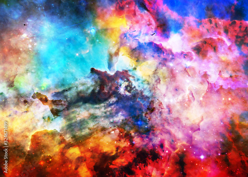 Fototapeta Naklejka Na Ścianę i Meble -  Star forming region somewhere in deep space in bright colours. Science fiction wallpaper. Elements of this image were furnished by NASA