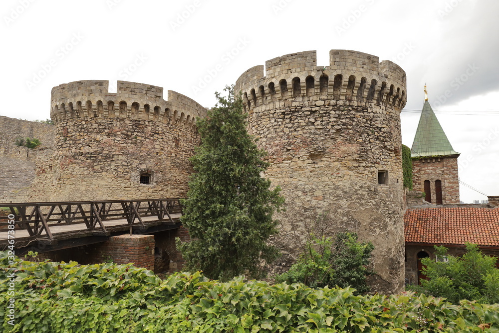 Towers of Zindan Gate and church Ruzica at Belgrade's Fortress
