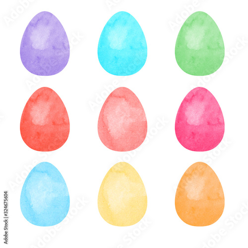 Easter clipart set. 9 watercolor multicolored eggs.