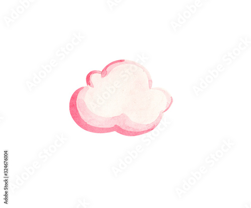 Cute white watercolor cloud. Watercolour pink cloud objects isolated on white background for your design: textile, fabric, postcard, invitation, cloud. photo