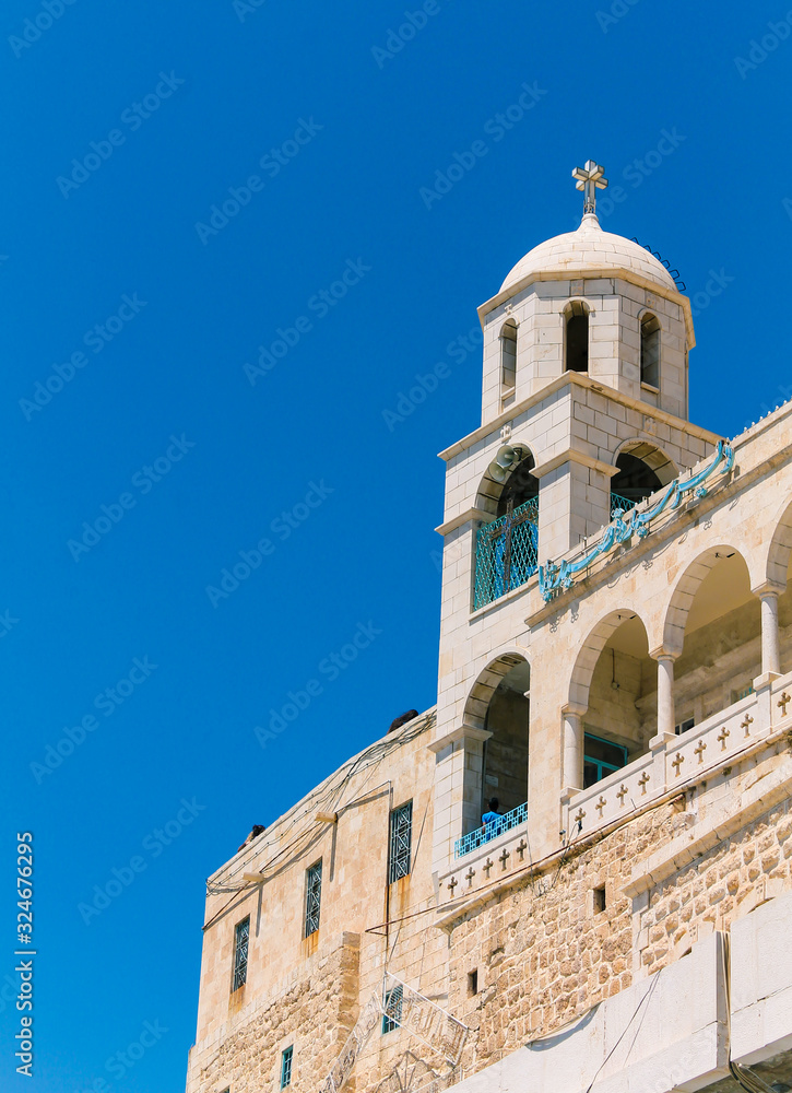 exterior of Our Lady of Saidnaya Monastery, its is a monastery of the Greek Orthodox Church of Antioch located in Saidnaya city, Syria