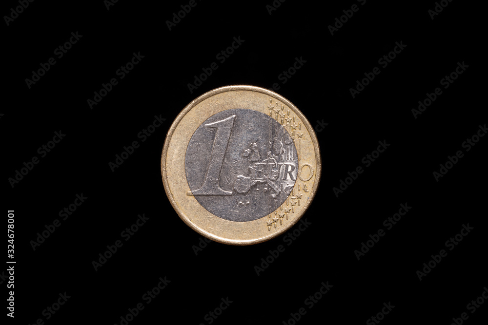 1 Euro coin, reverse side. Isolated on black background 1 Euro coin, reverse side. Isolated on black background