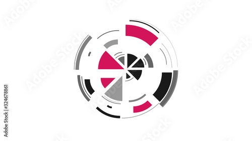 Color wheel. Simple drawing with slices, triangles, lines arranged in a circle to create footages, layouts, logos, screensavers in a dynamic style. Vector graphics. Graphic element. Design template.