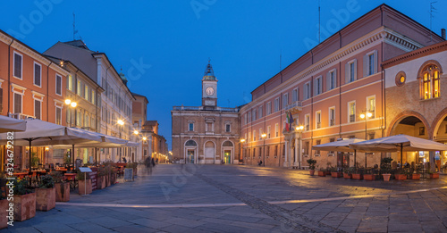 Ravena - The square Piazza del Popolo at dusk. photo