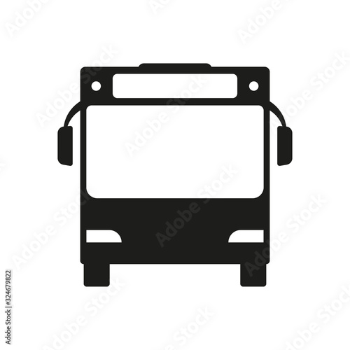 Bus icon. Front view. Black silhouette. Vector graphic drawing. Isolated object on a white background. Isolate.