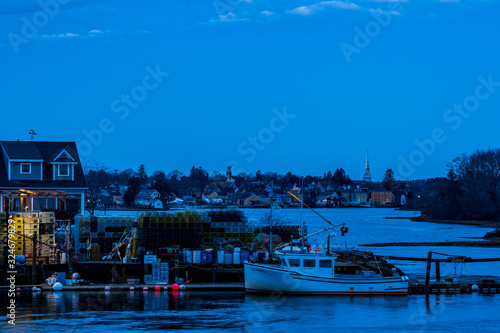 Blue hour cityscape of Portsmouth, New Hampshire.