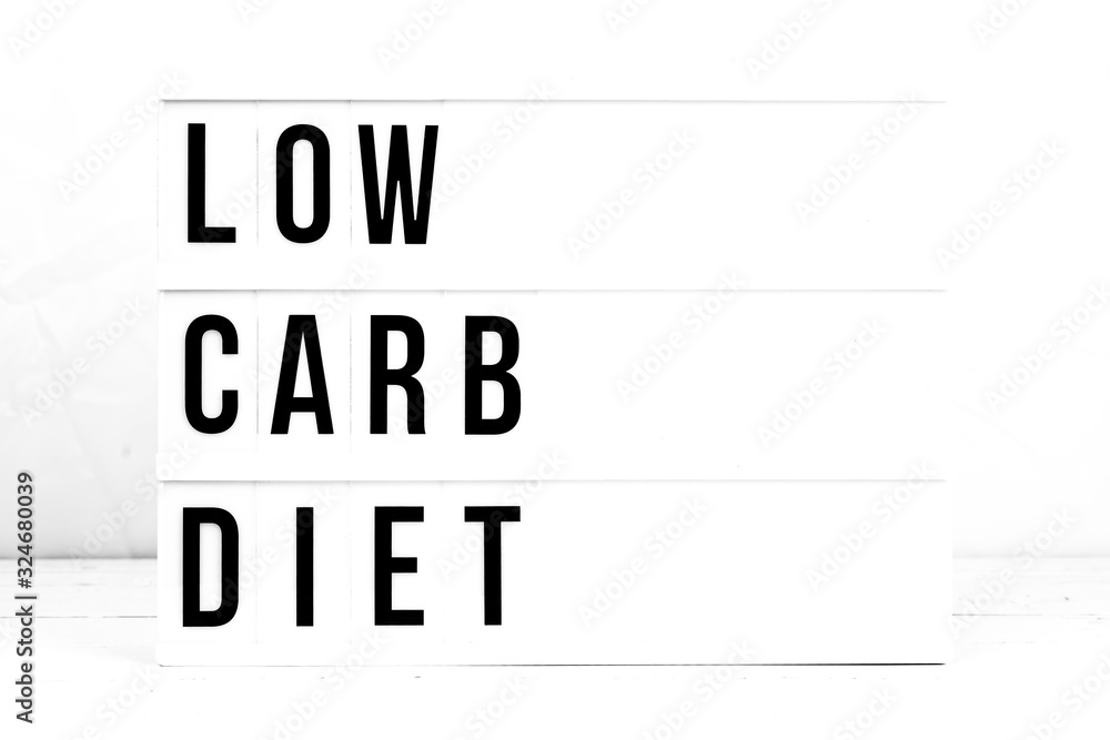 Fototapeta Low Carb Diet. Retro Quote board information sign Wellbeing