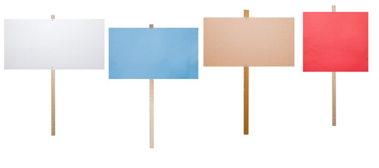 blank protest signs isolated on white