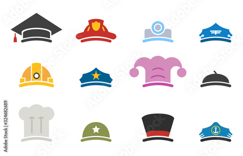 Vector colorful professions hats icons