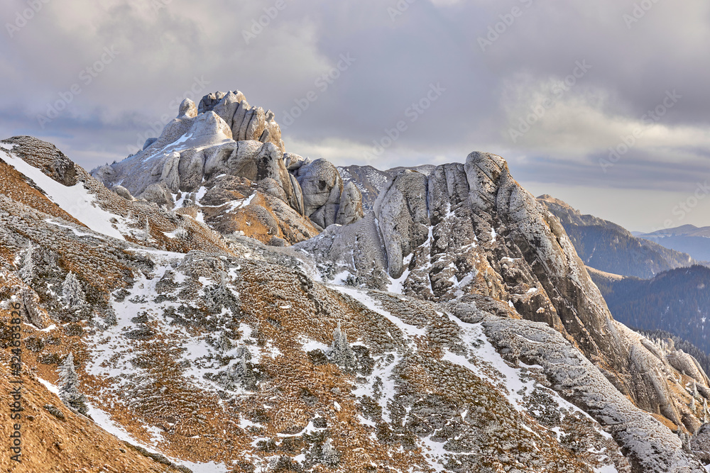 Beautiful winter landscape in Ciucas mountains, Ciucas peak, Romania