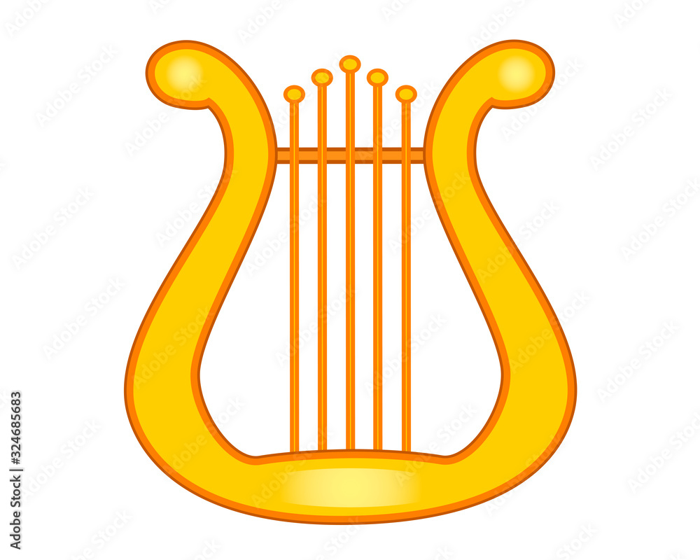 Vecteur Stock The golden lyre is a stringed musical instrument, a symbol of  poetic inspiration. Lyra or harp of golden color - stock illustration. |  Adobe Stock