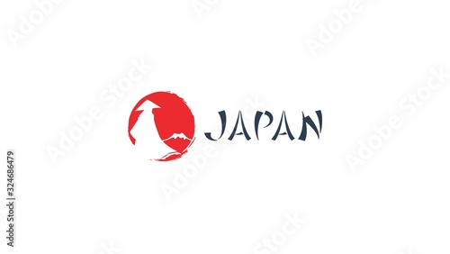 japan vector logo samurai look Fuji Mountain. ninja silhouette in front of flag