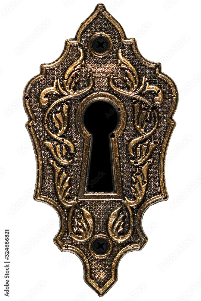Darkness in the keyhole, decorative design element, isolated on white background