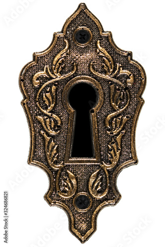 Darkness in the keyhole, decorative design element, isolated on white background photo