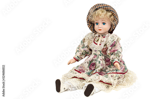 Fotografiet Porcelain doll,  isolated on white background