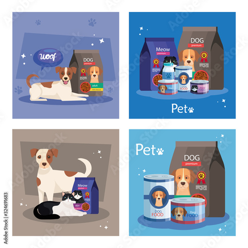 set poster of food for animals and icons vector illustration design