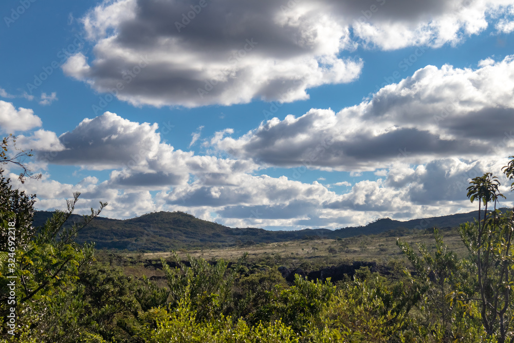 General view of Biribiri state park, with vegetation of Cerrado and Campos Rupestres, Diamantina, Minas Gerais, Brazil