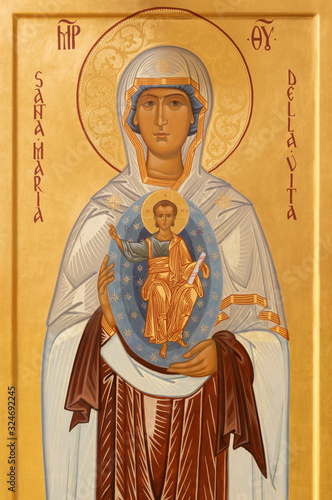 RAVENNA, ITALY - JANUARY 28, 2020: The icon of Madonna (Theotokos) from the chruch Chiesa di Santa Maria Maddalena.