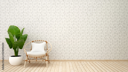Living area in home or apartment on white brick wall decoration - Living area in Coffee shop or lobby - 3D Illustration