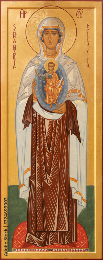 RAVENNA, ITALY - JANUARY 28, 2020: The icon of Madonna (Theotokos)  from the chruch Chiesa di Santa Maria Maddalena.