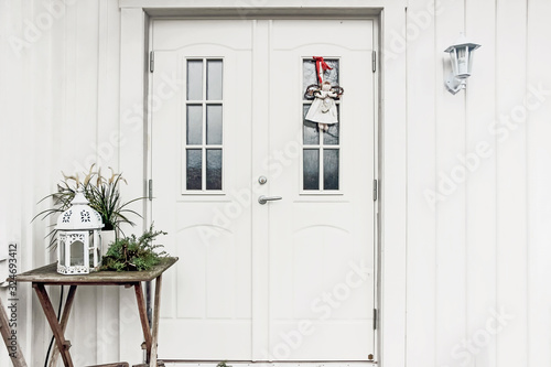 exterior facade detail of white scandinavia house