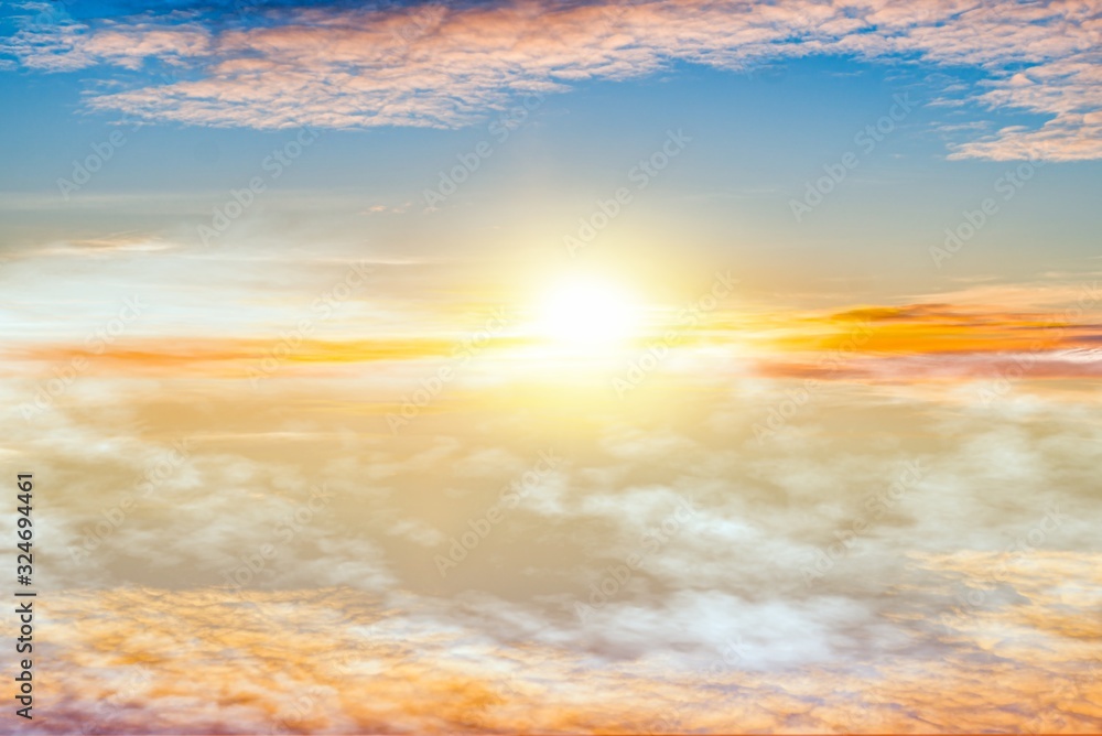 Beautiful sunrise . Beautiful heavenly landscape with the sun in the clouds .
