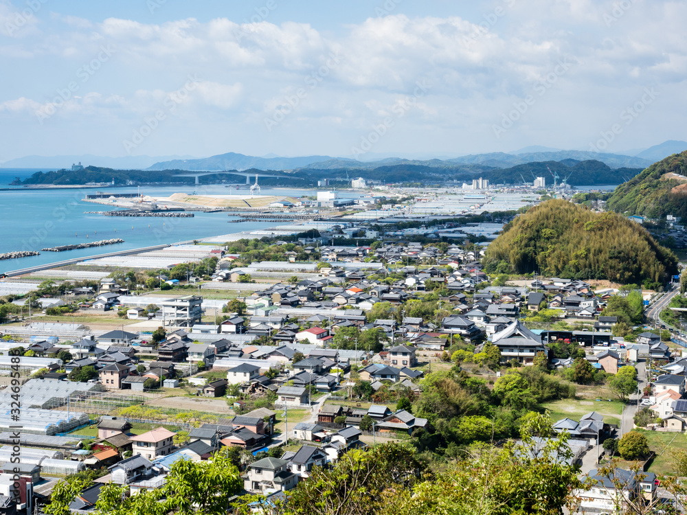 Panoramic view over Kochi coastline from Zenjibuji, temple number 32 of Shikoku pilgrimage - Kochi prefecture, Japan