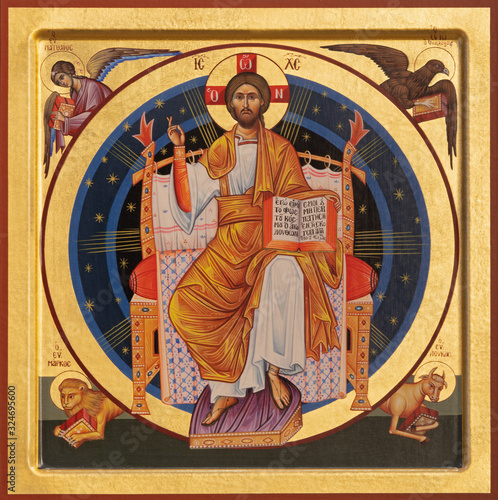 RAVENNA, ITALY - JANUARY 28, 2020: The icon of Jesus Christ the Pantokrator from the chruch Chiesa di Santa Maria Maddalena. photo