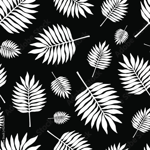 Seamless tropical pattern. Palm tree branches hand drawing. Stock vector illustration.