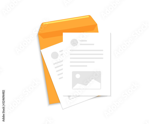 Contract papers. Document, business report or agreement. Envelope with Document and text. Business documents. Documents envelope