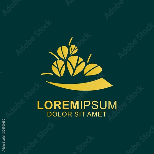 Nature Logo Design. Luxury Gold Logo Template on Dark Green Background
