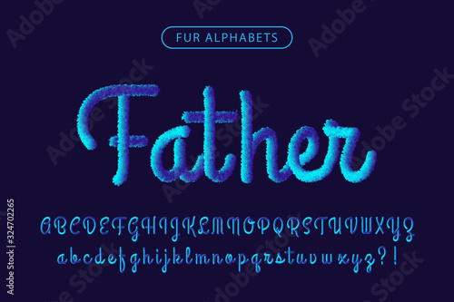 Blue fur realistic signature font alphabets