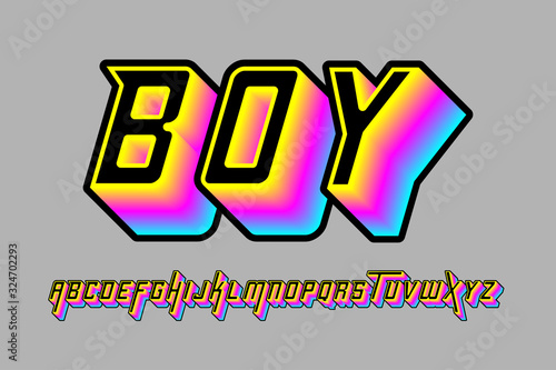 Modern typography font with multi color alphabets