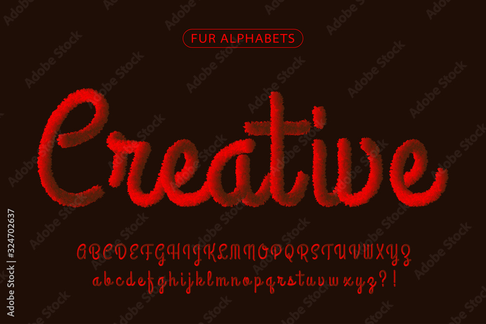 Red fur realistic signature font alphabets