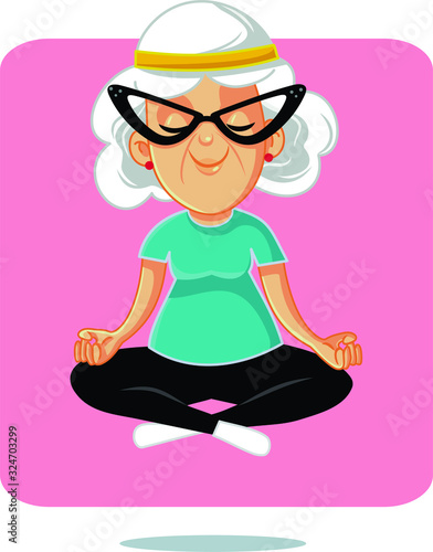 Happy Senior Yoga Granny in Lotus Pose