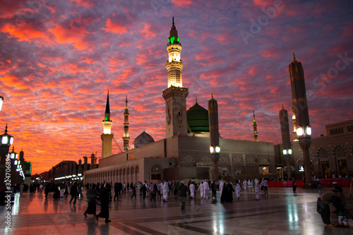 Al Masjid an Nabawi mosque beatuful sunset cloudy - Medina Saudi Arabia 6 jan 2020 photo