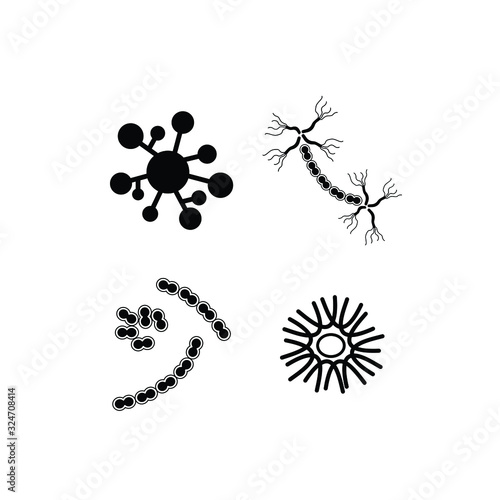 Bacteria, Virus, Micro Organism outline icons set