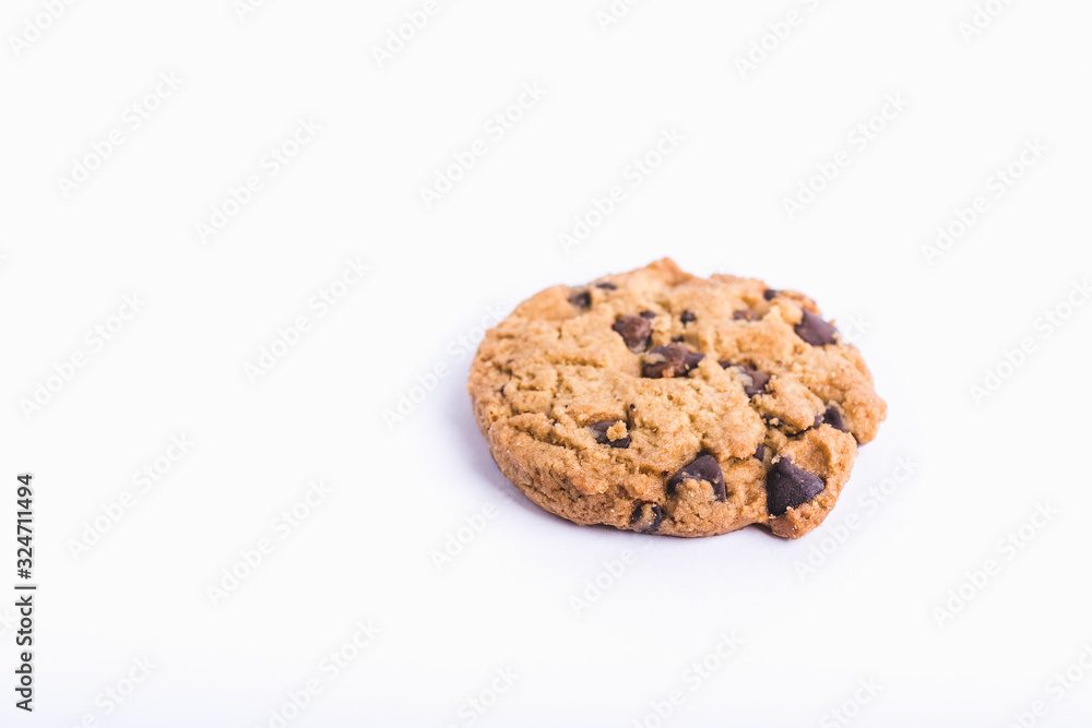 Homemade sweet chocolate chip cookie isolated on white background Homemade sweet chocolate chip cookie isolated on white background
