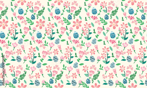 Easter egg pattern background, with vintage design of leaf and floral.