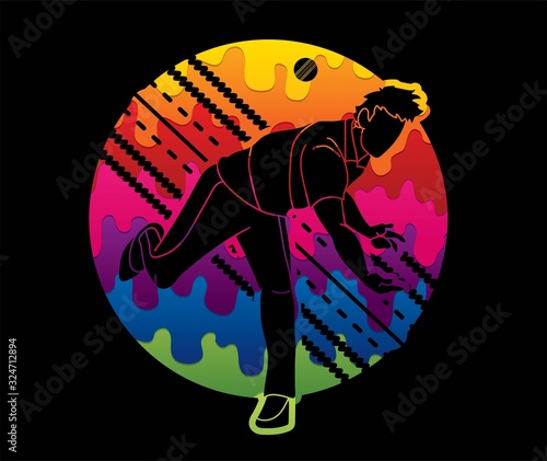 Cricket player action cartoon sport graphic vector
