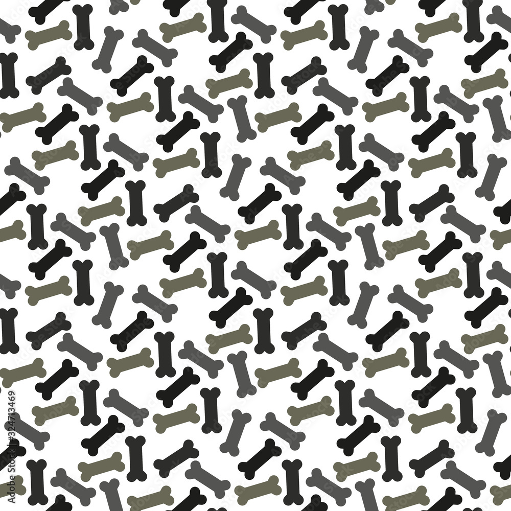 Bone silhouette vector seamless pattern. Black and white print