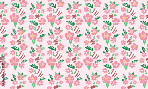 Easter egg pattern background, with elegant drawing of leaf and floral.