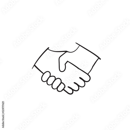 hand drawn handshake illustration with doodle style vector isolated