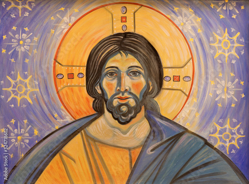 RAVENNA, ITALY - JANUARY 28, 2020: The modern painting of Jesus Christ in church Basilica di San Francesco.