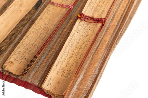 Ancient language texts Made from palm leaves Written in ancient language