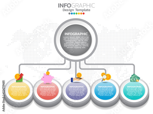 5 Parts infographic design vector and marketing icons can be used for workflow layout, diagram, report, web design.